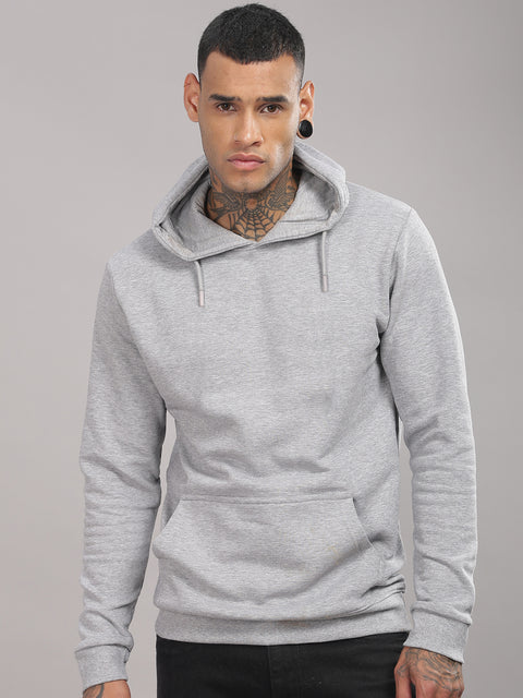 ADRO Men's Cotton Solid Grey Hoodie