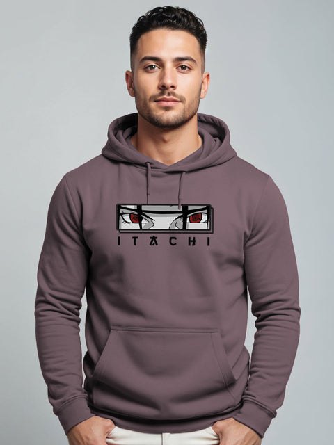 ADRO Men’s Itachi Uchiha Hoodie | 320 GSM Heavyweight Cotton Poly Fleece Printed Hoodies | Anime-Inspired Naruto Sharingan Eyes Graphic Sweatshirt for Winter & Streetwear