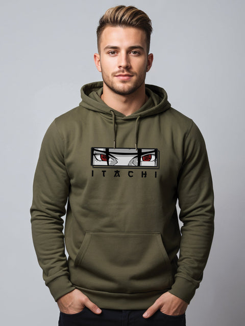 ADRO Men’s Itachi Uchiha Hoodie | 320 GSM Heavyweight Cotton Poly Fleece Printed Hoodies | Anime-Inspired Naruto Sharingan Eyes Graphic Sweatshirt for Winter & Streetwear