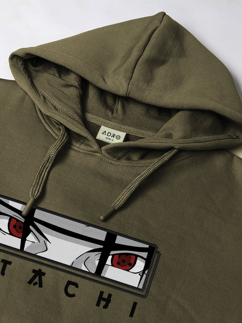 ADRO Men’s Itachi Uchiha Hoodie | 320 GSM Heavyweight Cotton Poly Fleece Printed Hoodies | Anime-Inspired Naruto Sharingan Eyes Graphic Sweatshirt for Winter & Streetwear