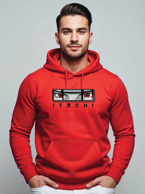ADRO Men’s Itachi Uchiha Hoodie | 320 GSM Heavyweight Cotton Poly Fleece Printed Hoodies | Anime-Inspired Naruto Sharingan Eyes Graphic Sweatshirt for Winter & Streetwear