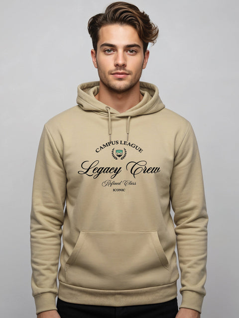Adro Campus League Legacy Crew Hoodie for Men | 320 GSM Cotton-Poly Fleece | Soft Feel, Skin-Friendly Printed Graphic, Warm Casual Sweatshirt with Kangaroo Pocket & Drawstring Hood