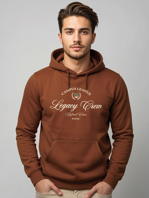 Adro Campus League Legacy Crew Hoodie for Men | 320 GSM Cotton-Poly Fleece | Soft Feel, Skin-Friendly Printed Graphic, Warm Casual Sweatshirt with Kangaroo Pocket & Drawstring Hood
