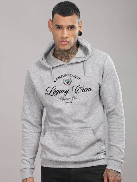 Adro Campus League Legacy Crew Hoodie for Men | 320 GSM Cotton-Poly Fleece | Soft Feel, Skin-Friendly Printed Graphic, Warm Casual Sweatshirt with Kangaroo Pocket & Drawstring Hood