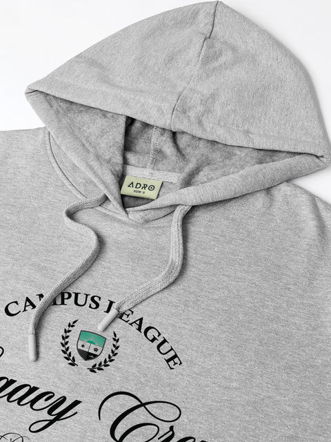 Adro Campus League Legacy Crew Hoodie for Men | 320 GSM Cotton-Poly Fleece | Soft Feel, Skin-Friendly Printed Graphic, Warm Casual Sweatshirt with Kangaroo Pocket & Drawstring Hood