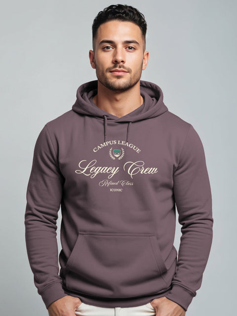 Adro Campus League Legacy Crew Hoodie for Men | 320 GSM Cotton-Poly Fleece | Soft Feel, Skin-Friendly Printed Graphic, Warm Casual Sweatshirt with Kangaroo Pocket & Drawstring Hood