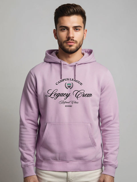 Adro Campus League Legacy Crew Hoodie for Men | 320 GSM Cotton-Poly Fleece | Soft Feel, Skin-Friendly Printed Graphic, Warm Casual Sweatshirt with Kangaroo Pocket & Drawstring Hood