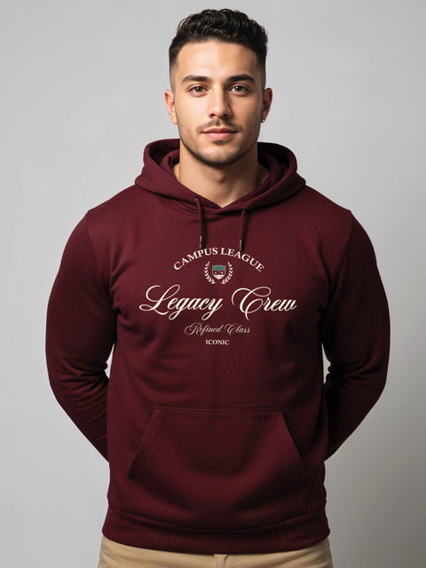 Adro Campus League Legacy Crew Hoodie for Men | 320 GSM Cotton-Poly Fleece | Soft Feel, Skin-Friendly Printed Graphic, Warm Casual Sweatshirt with Kangaroo Pocket & Drawstring Hood