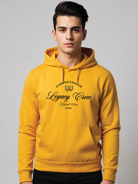 Adro Campus League Legacy Crew Hoodie for Men | 320 GSM Cotton-Poly Fleece | Soft Feel, Skin-Friendly Printed Graphic, Warm Casual Sweatshirt with Kangaroo Pocket & Drawstring Hood