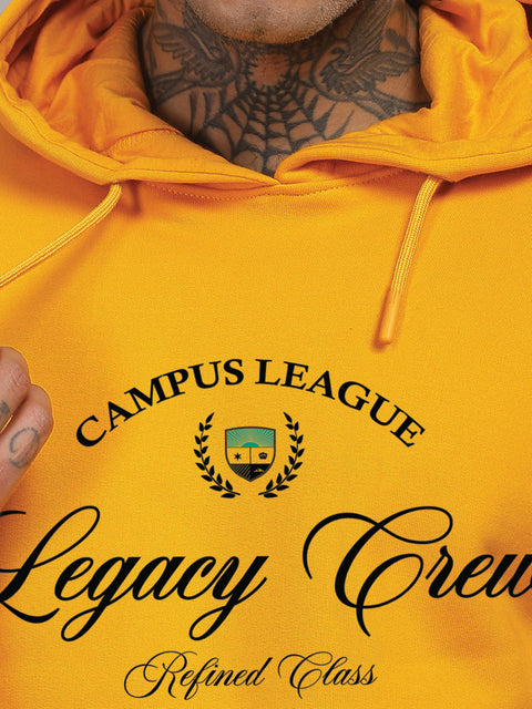 Adro Campus League Legacy Crew Hoodie for Men | 320 GSM Cotton-Poly Fleece | Soft Feel, Skin-Friendly Printed Graphic, Warm Casual Sweatshirt with Kangaroo Pocket & Drawstring Hood
