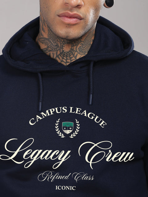 Adro Campus League Legacy Crew Hoodie for Men | 320 GSM Cotton-Poly Fleece | Soft Feel, Skin-Friendly Printed Graphic, Warm Casual Sweatshirt with Kangaroo Pocket & Drawstring Hood