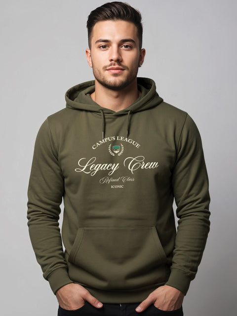 Adro Campus League Legacy Crew Hoodie for Men | 320 GSM Cotton-Poly Fleece | Soft Feel, Skin-Friendly Printed Graphic, Warm Casual Sweatshirt with Kangaroo Pocket & Drawstring Hood