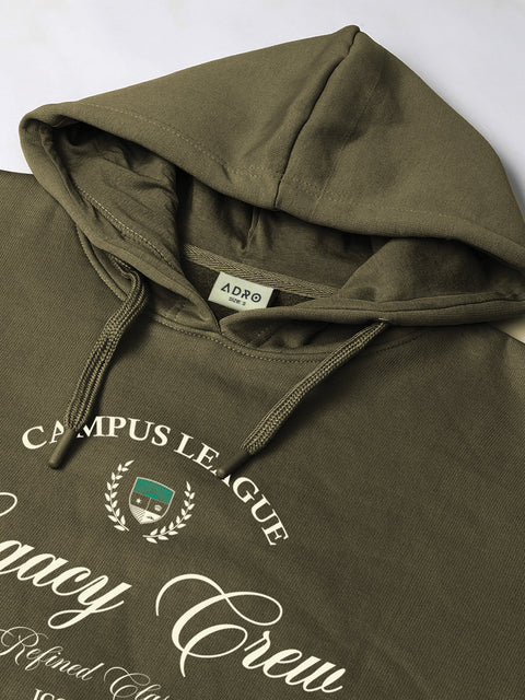 Adro Campus League Legacy Crew Hoodie for Men | 320 GSM Cotton-Poly Fleece | Soft Feel, Skin-Friendly Printed Graphic, Warm Casual Sweatshirt with Kangaroo Pocket & Drawstring Hood
