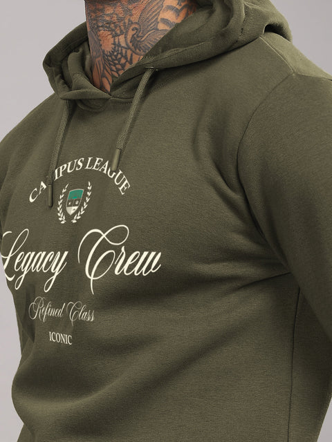 Adro Campus League Legacy Crew Hoodie for Men | 320 GSM Cotton-Poly Fleece | Soft Feel, Skin-Friendly Printed Graphic, Warm Casual Sweatshirt with Kangaroo Pocket & Drawstring Hood