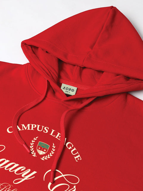 Adro Campus League Legacy Crew Hoodie for Men | 320 GSM Cotton-Poly Fleece | Soft Feel, Skin-Friendly Printed Graphic, Warm Casual Sweatshirt with Kangaroo Pocket & Drawstring Hood