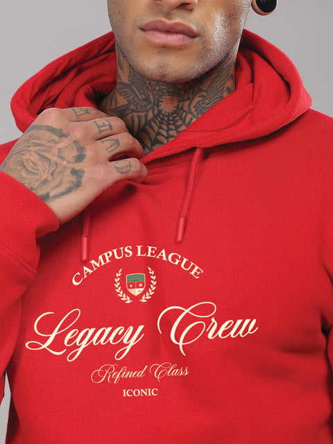 Adro Campus League Legacy Crew Hoodie for Men | 320 GSM Cotton-Poly Fleece | Soft Feel, Skin-Friendly Printed Graphic, Warm Casual Sweatshirt with Kangaroo Pocket & Drawstring Hood