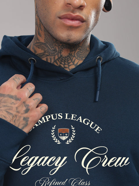 Adro Campus League Legacy Crew Hoodie for Men | 320 GSM Cotton-Poly Fleece | Soft Feel, Skin-Friendly Printed Graphic, Warm Casual Sweatshirt with Kangaroo Pocket & Drawstring Hood