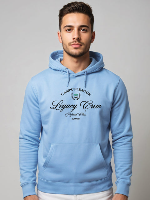 Adro Campus League Legacy Crew Hoodie for Men | 320 GSM Cotton-Poly Fleece | Soft Feel, Skin-Friendly Printed Graphic, Warm Casual Sweatshirt with Kangaroo Pocket & Drawstring Hood