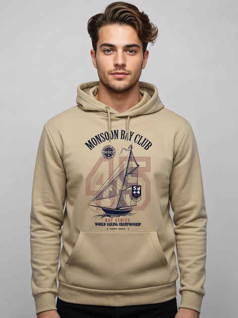 ADRO Men’s 320 GSM Cotton Poly Fleece Hoodie – Monsoon Bay Club Sailing Graphic, Soft Feel Fabric, Skin-Friendly Print, Casual Winter Printed Hoodies with Kangaroo Pocket
