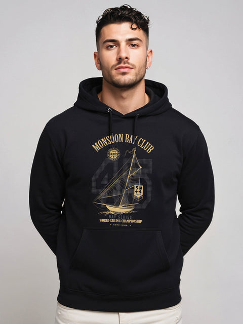 ADRO Men’s 320 GSM Cotton Poly Fleece Hoodie – Monsoon Bay Club Sailing Graphic, Soft Feel Fabric, Skin-Friendly Print, Casual Winter Printed Hoodies with Kangaroo Pocket
