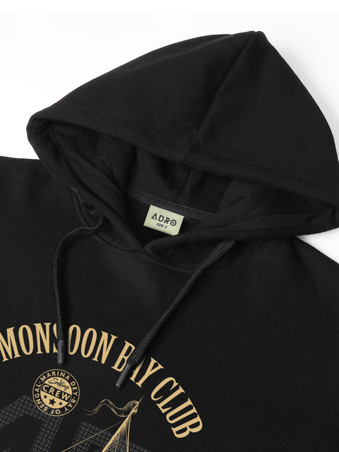 ADRO Men’s 320 GSM Cotton Poly Fleece Hoodie – Monsoon Bay Club Sailing Graphic, Soft Feel Fabric, Skin-Friendly Print, Casual Winter Printed Hoodies with Kangaroo Pocket