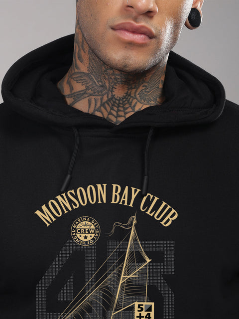 ADRO Men’s 320 GSM Cotton Poly Fleece Hoodie – Monsoon Bay Club Sailing Graphic, Soft Feel Fabric, Skin-Friendly Print, Casual Winter Printed Hoodies with Kangaroo Pocket