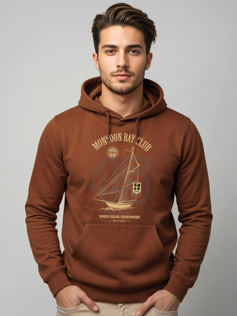 ADRO Men’s 320 GSM Cotton Poly Fleece Hoodie – Monsoon Bay Club Sailing Graphic, Soft Feel Fabric, Skin-Friendly Print, Casual Winter Printed Hoodies with Kangaroo Pocket