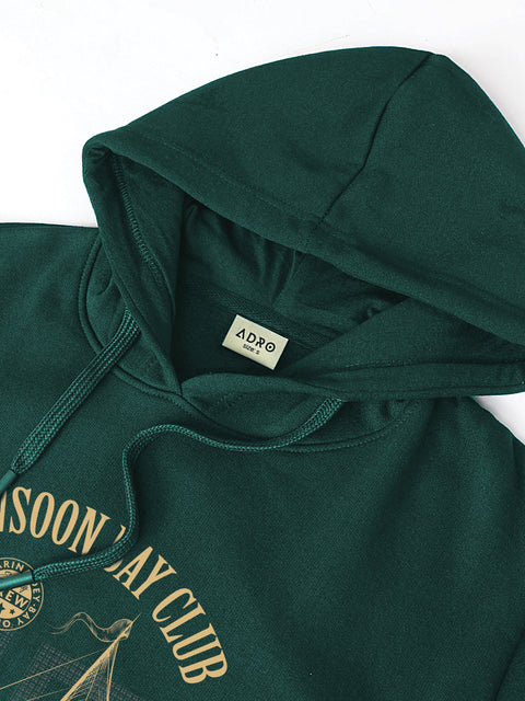 ADRO Men’s 320 GSM Cotton Poly Fleece Hoodie – Monsoon Bay Club Sailing Graphic, Soft Feel Fabric, Skin-Friendly Print, Casual Winter Printed Hoodies with Kangaroo Pocket