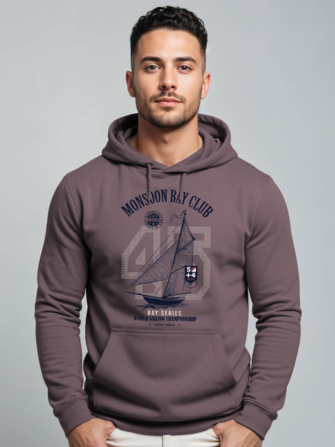 ADRO Men’s 320 GSM Cotton Poly Fleece Hoodie – Monsoon Bay Club Sailing Graphic, Soft Feel Fabric, Skin-Friendly Print, Casual Winter Printed Hoodies with Kangaroo Pocket