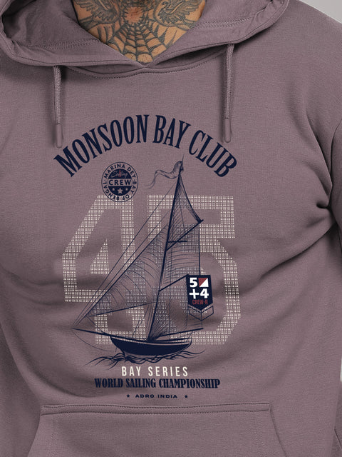 ADRO Men’s 320 GSM Cotton Poly Fleece Hoodie – Monsoon Bay Club Sailing Graphic, Soft Feel Fabric, Skin-Friendly Print, Casual Winter Printed Hoodies with Kangaroo Pocket