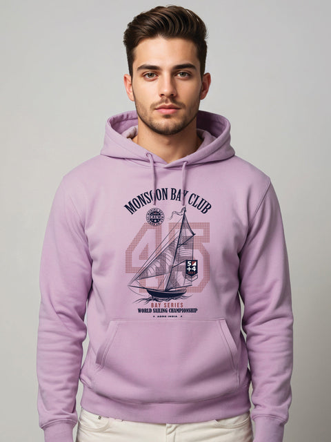 ADRO Men’s 320 GSM Cotton Poly Fleece Hoodie – Monsoon Bay Club Sailing Graphic, Soft Feel Fabric, Skin-Friendly Print, Casual Winter Printed Hoodies with Kangaroo Pocket