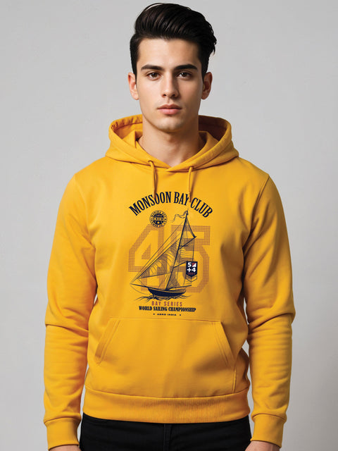 ADRO Men’s 320 GSM Cotton Poly Fleece Hoodie – Monsoon Bay Club Sailing Graphic, Soft Feel Fabric, Skin-Friendly Print, Casual Winter Printed Hoodies with Kangaroo Pocket