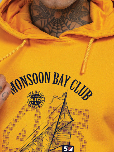 ADRO Men’s 320 GSM Cotton Poly Fleece Hoodie – Monsoon Bay Club Sailing Graphic, Soft Feel Fabric, Skin-Friendly Print, Casual Winter Printed Hoodies with Kangaroo Pocket