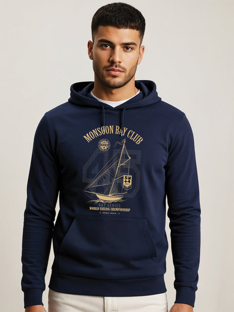 ADRO Men’s 320 GSM Cotton Poly Fleece Hoodie – Monsoon Bay Club Sailing Graphic, Soft Feel Fabric, Skin-Friendly Print, Casual Winter Printed Hoodies with Kangaroo Pocket