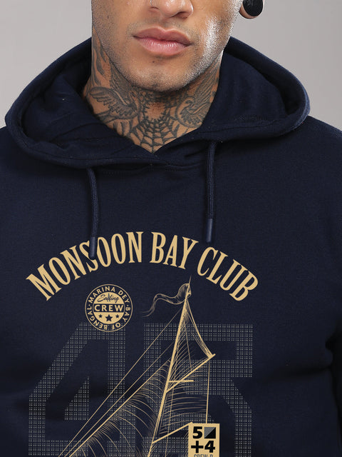 ADRO Men’s 320 GSM Cotton Poly Fleece Hoodie – Monsoon Bay Club Sailing Graphic, Soft Feel Fabric, Skin-Friendly Print, Casual Winter Printed Hoodies with Kangaroo Pocket