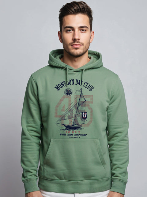 ADRO Men’s 320 GSM Cotton Poly Fleece Hoodie – Monsoon Bay Club Sailing Graphic, Soft Feel Fabric, Skin-Friendly Print, Casual Winter Printed Hoodies with Kangaroo Pocket