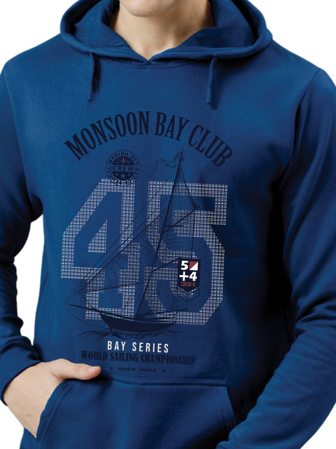 ADRO Men’s 320 GSM Cotton Poly Fleece Hoodie – Monsoon Bay Club Sailing Graphic, Soft Feel Fabric, Skin-Friendly Print, Casual Winter Printed Hoodies with Kangaroo Pocket