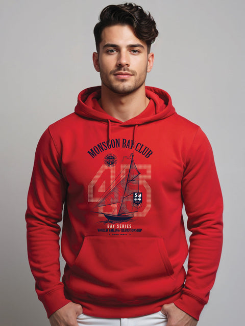 ADRO Men’s 320 GSM Cotton Poly Fleece Hoodie – Monsoon Bay Club Sailing Graphic, Soft Feel Fabric, Skin-Friendly Print, Casual Winter Printed Hoodies with Kangaroo Pocket