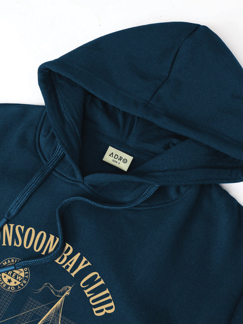 ADRO Men’s 320 GSM Cotton Poly Fleece Hoodie – Monsoon Bay Club Sailing Graphic, Soft Feel Fabric, Skin-Friendly Print, Casual Winter Printed Hoodies with Kangaroo Pocket