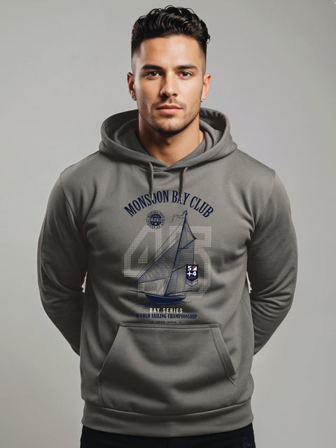 ADRO Men’s 320 GSM Cotton Poly Fleece Hoodie – Monsoon Bay Club Sailing Graphic, Soft Feel Fabric, Skin-Friendly Print, Casual Winter Printed Hoodies with Kangaroo Pocket