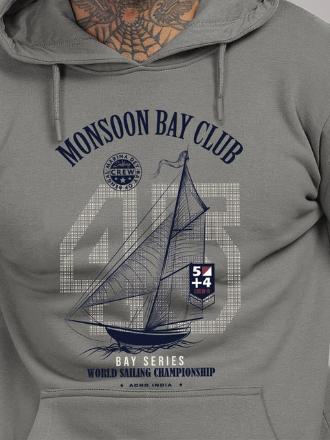 ADRO Men’s 320 GSM Cotton Poly Fleece Hoodie – Monsoon Bay Club Sailing Graphic, Soft Feel Fabric, Skin-Friendly Print, Casual Winter Printed Hoodies with Kangaroo Pocket