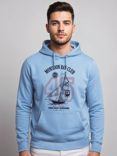 ADRO Men’s 320 GSM Cotton Poly Fleece Hoodie – Monsoon Bay Club Sailing Graphic, Soft Feel Fabric, Skin-Friendly Print, Casual Winter Printed Hoodies with Kangaroo Pocket
