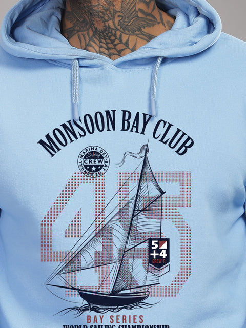 ADRO Men’s 320 GSM Cotton Poly Fleece Hoodie – Monsoon Bay Club Sailing Graphic, Soft Feel Fabric, Skin-Friendly Print, Casual Winter Printed Hoodies with Kangaroo Pocket