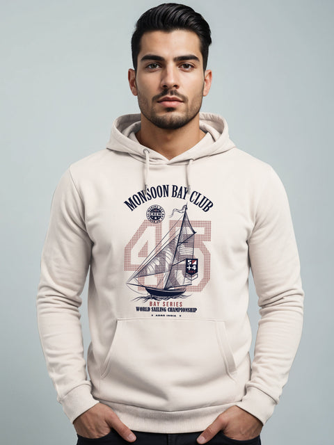ADRO Men’s 320 GSM Cotton Poly Fleece Hoodie – Monsoon Bay Club Sailing Graphic, Soft Feel Fabric, Skin-Friendly Print, Casual Winter Printed Hoodies with Kangaroo Pocket
