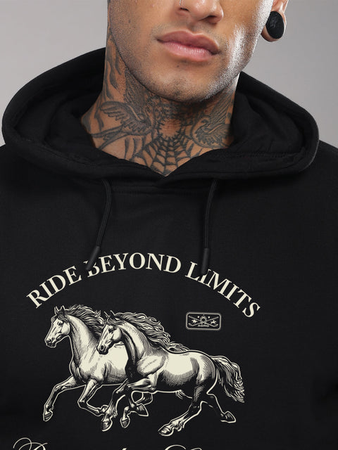 Adro Ride Beyond Limits Rajasthan Chapter Hoodie for Men | 320 GSM Cotton-Poly Fleece | Soft Feel, Skin-Friendly Printed Graphic, Warm Casual Sweatshirt with Kangaroo Pocket & Drawstring Hood –