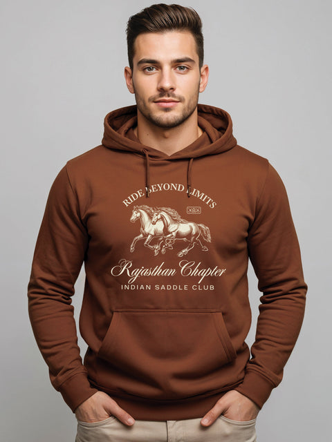 Adro Ride Beyond Limits Rajasthan Chapter Hoodie for Men | 320 GSM Cotton-Poly Fleece | Soft Feel, Skin-Friendly Printed Graphic, Warm Casual Sweatshirt with Kangaroo Pocket & Drawstring Hood –