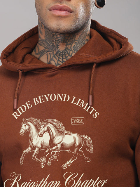 Adro Ride Beyond Limits Rajasthan Chapter Hoodie for Men | 320 GSM Cotton-Poly Fleece | Soft Feel, Skin-Friendly Printed Graphic, Warm Casual Sweatshirt with Kangaroo Pocket & Drawstring Hood –