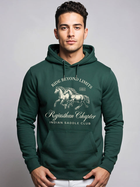 Adro Ride Beyond Limits Rajasthan Chapter Hoodie for Men | 320 GSM Cotton-Poly Fleece | Soft Feel, Skin-Friendly Printed Graphic, Warm Casual Sweatshirt with Kangaroo Pocket & Drawstring Hood –