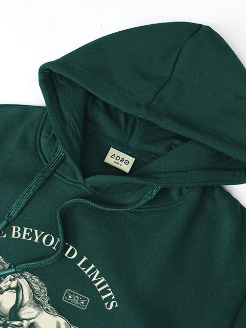 Adro Ride Beyond Limits Rajasthan Chapter Hoodie for Men | 320 GSM Cotton-Poly Fleece | Soft Feel, Skin-Friendly Printed Graphic, Warm Casual Sweatshirt with Kangaroo Pocket & Drawstring Hood –