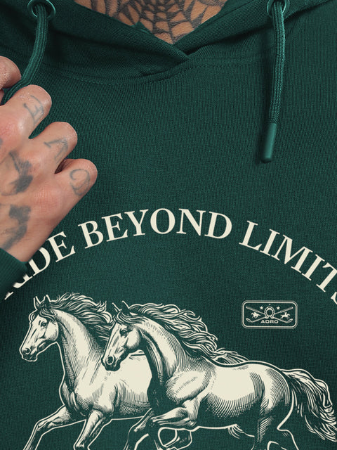 Adro Ride Beyond Limits Rajasthan Chapter Hoodie for Men | 320 GSM Cotton-Poly Fleece | Soft Feel, Skin-Friendly Printed Graphic, Warm Casual Sweatshirt with Kangaroo Pocket & Drawstring Hood –